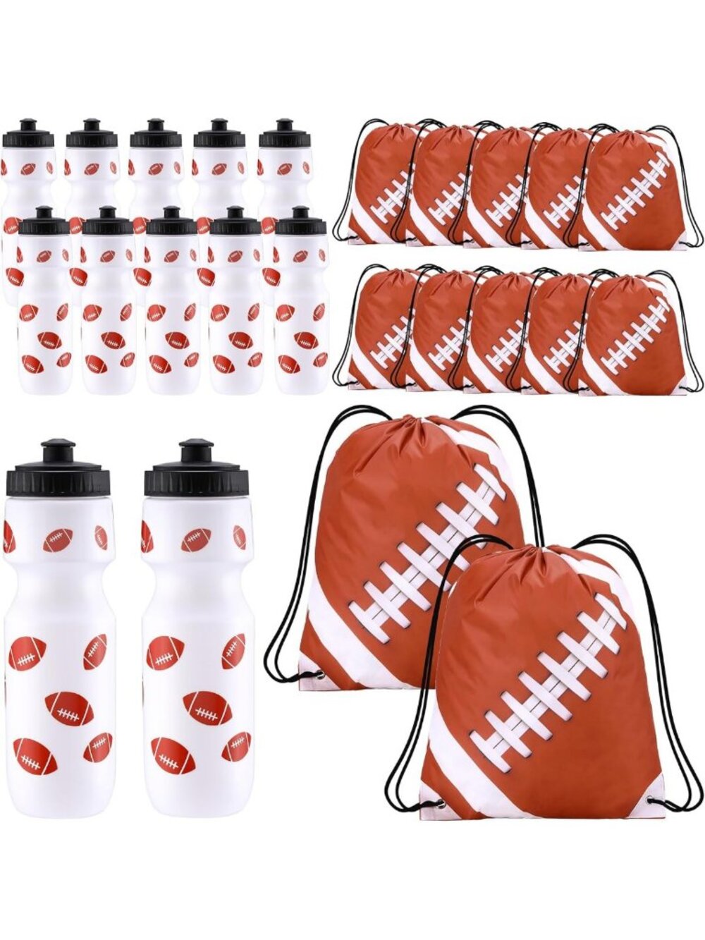 24 Pcs Football Party Favors - 24 oz Water Bottles & Drawstring Bags for Events